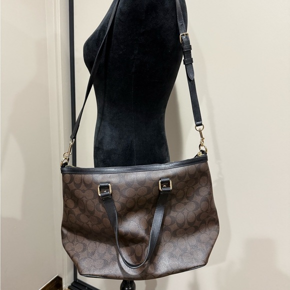 Coach F34614 Peyton Brown Signature Pleated Tote Satchel Handbag Purse - Picture 9 of 12